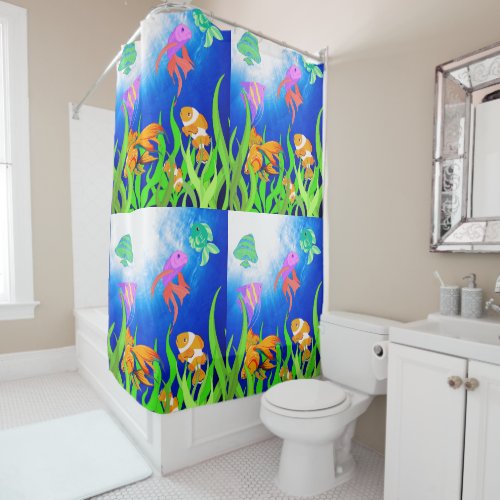 Under The Sea Blue Ocean Fishes Shower Curtain