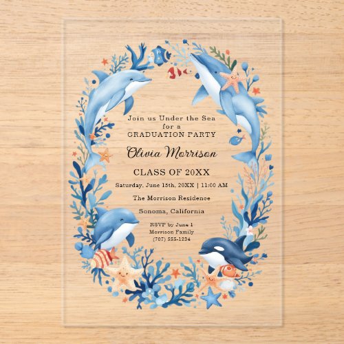 Under the Sea Blue Ocean Graduation Acrylic Invitations