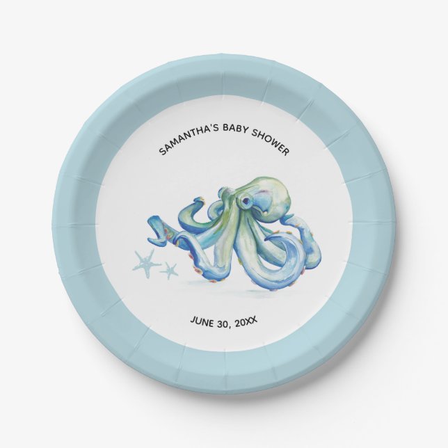 Under The Sea Blue Octopus Paper Plates (Front)