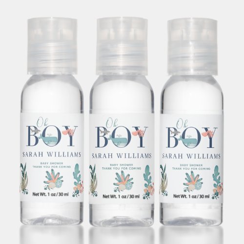 Under the Sea Blue Oh Boy Baby Shower Favor Hand Sanitizer - Spread love, not germs, with these sweet under the sea theme watercolor baby shower favors for the mommy to be. Matches shower invitation suite. Copyright Elegant Invites, all rights reserved.
