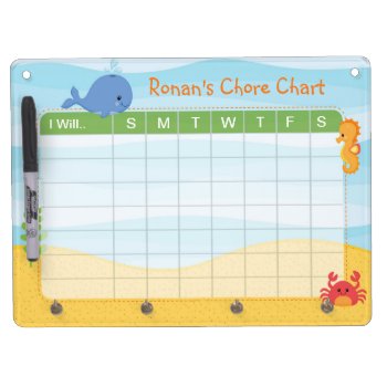 Under The Sea (blue) Personalized Chore Charts Dry Erase Board With Keychain Holder by CallaChic at Zazzle
