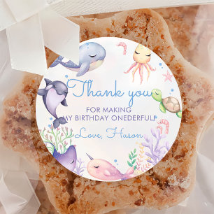 Under the Sea Blue Sea Life 1st Birthday Party Classic Round Sticker