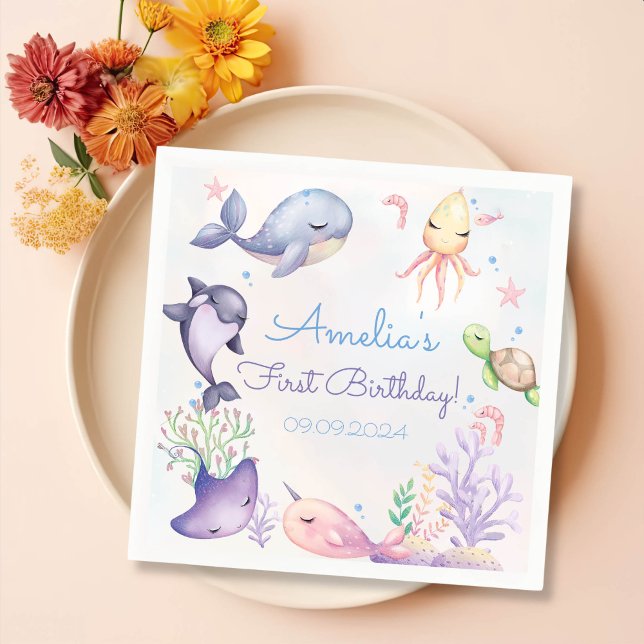 Under the Sea Blue Sea Life Birthday Party Napkins (Creator Uploaded)