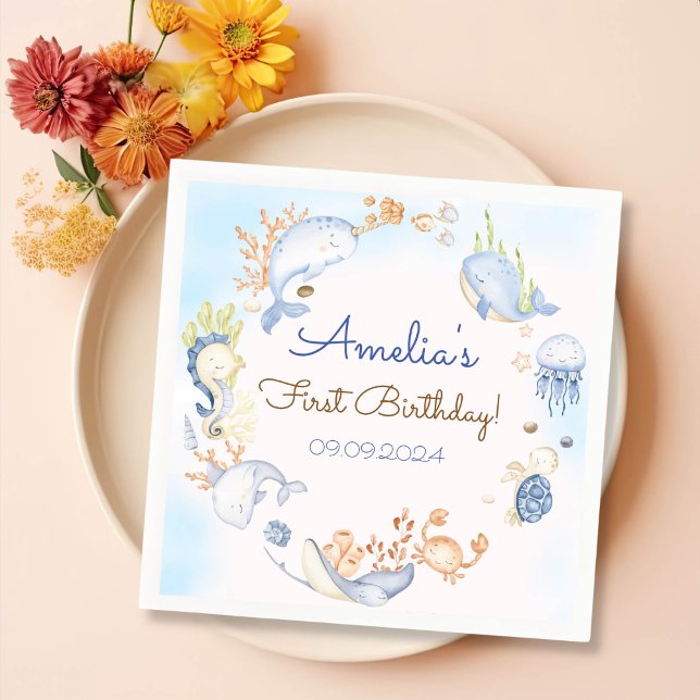 Under the Sea Blue Sea Life Birthday Party Napkins (Creator Uploaded)