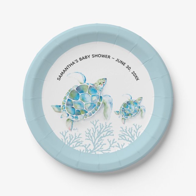 Under The Sea Blue Sea Turtle Paper Plates (Front)