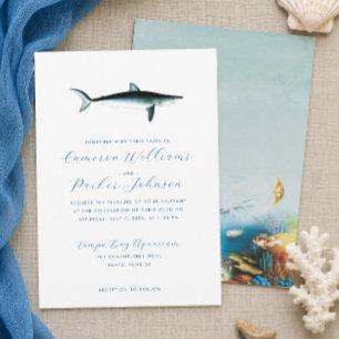 Under the Sea Blue Shark Aquarium Wedding Invitation