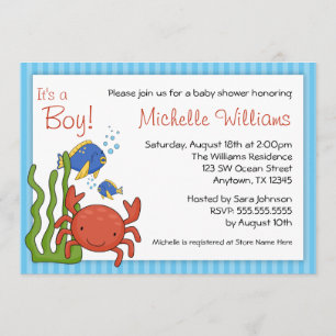 Under the Sea Blue Stripes Boy Baby Shower Invitation