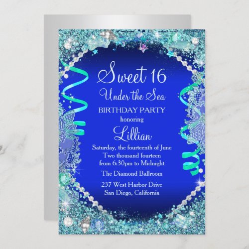 Under The Sea Blue Sweet 16 Invitation