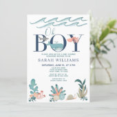 Under the Sea Blue Watercolor Oh Boy Baby Shower Invitation (Standing Front)