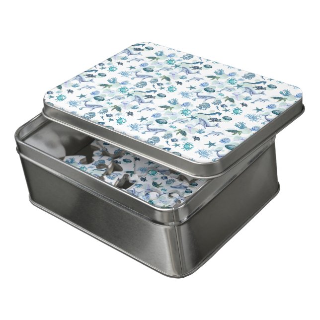 Under the Sea Blue Watercolor on White | Jigsaw Puzzle (Lid Open)