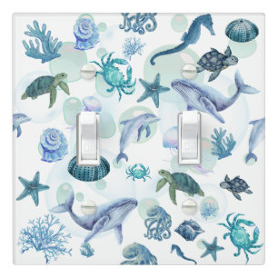 Under the Sea Blue Watercolor on white Light Switch Cover