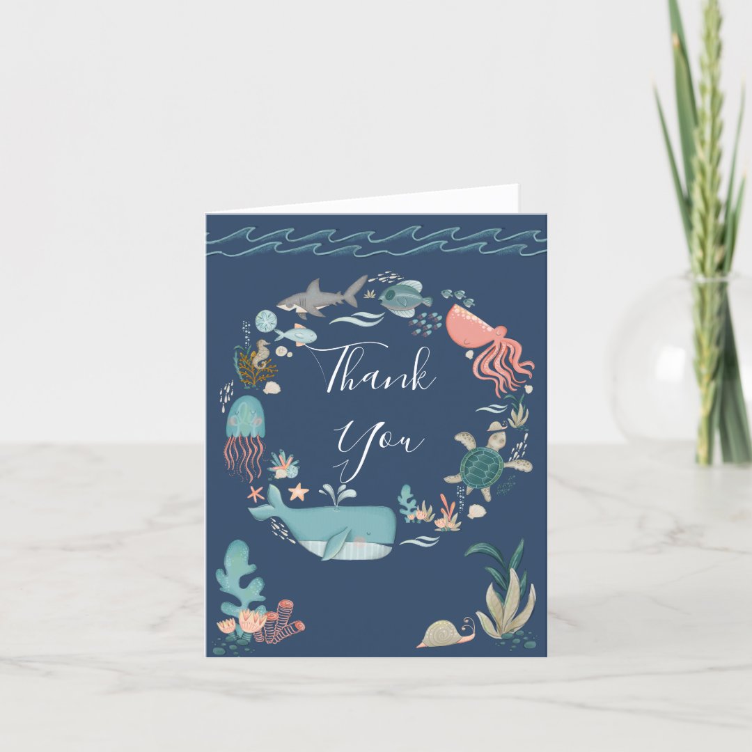 Under the Sea Blue Watercolor Thank You | Zazzle