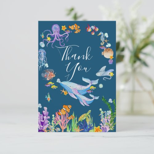 Under the Sea Blue Watercolor  Thank You Card