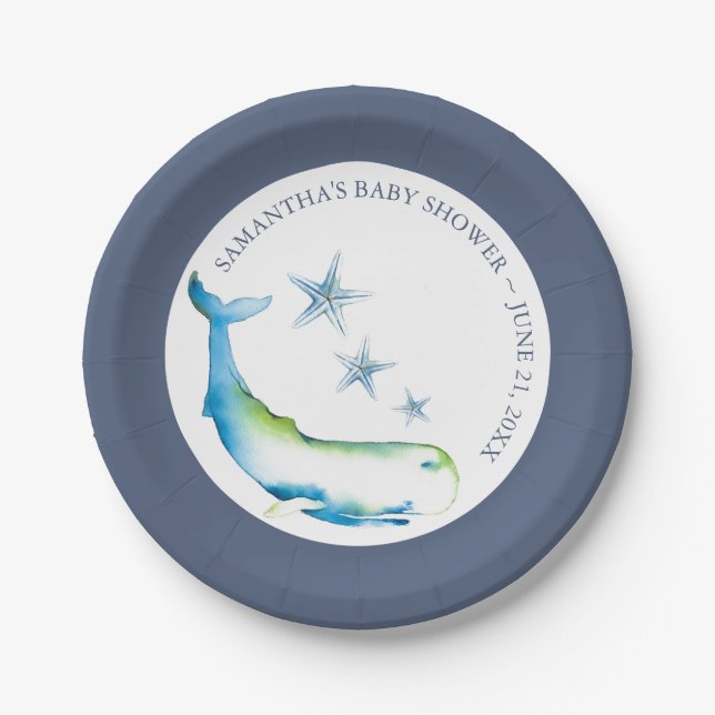 Under the Sea Blue Whale Baby Shower Paper Plates (Front)