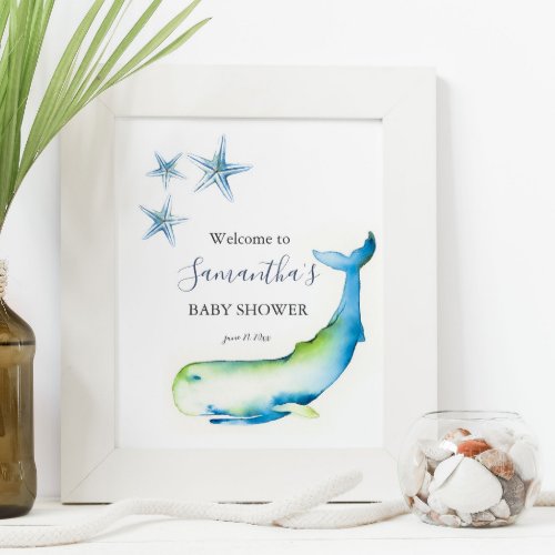 Under The Sea Blue Whale Baby Shower Posters