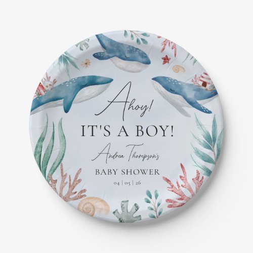 Under the Sea Blue Whale Boy Baby Shower Paper Plates