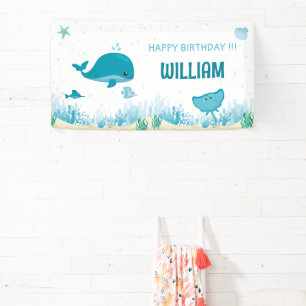 Under the Sea, Blue Whale, Ocean Animals Banner