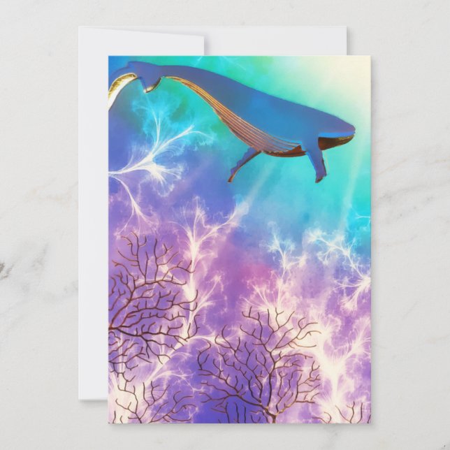Under The Sea Blue Whale Ocean Watercolor Holiday Card (Front)