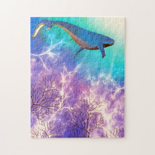 Under The Sea Blue Whale Ocean Watercolor Jigsaw Puzzle