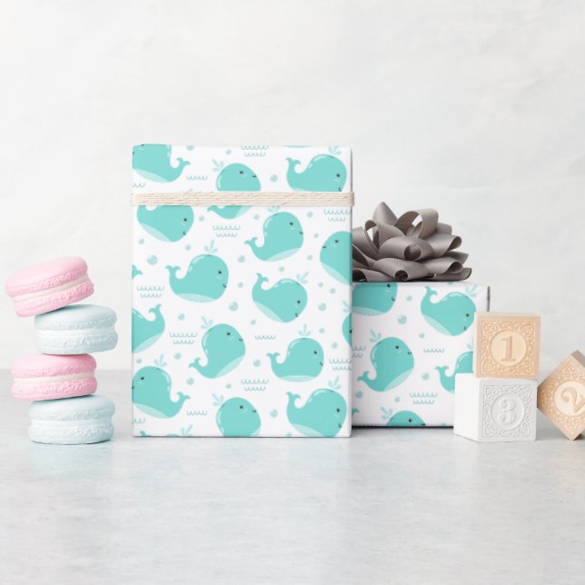 Under the Sea Blue Whales Swimming and Having Fun Wrapping Paper (Baby Shower)