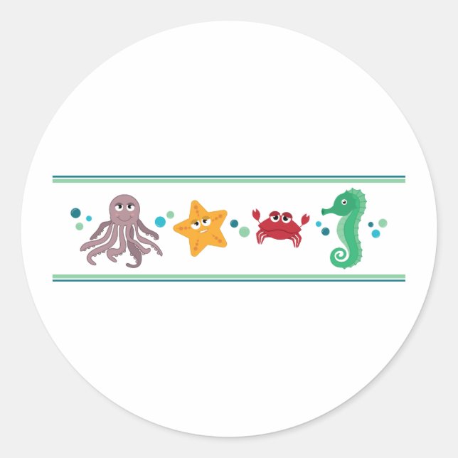 Under The Sea Border Classic Round Sticker (Front)