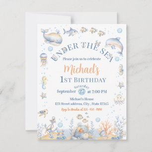 Under the Sea Boy 1st Birthday Invitation Whale