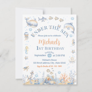 Under the Sea Boy 1st Birthday Invitation Whale