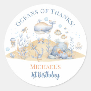 Under the Sea Boy 1st Birthday Thank Classic Round Sticker