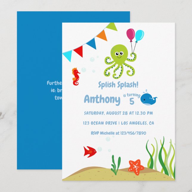 Under the Sea Boy Birthday Party Invitation (Front/Back)