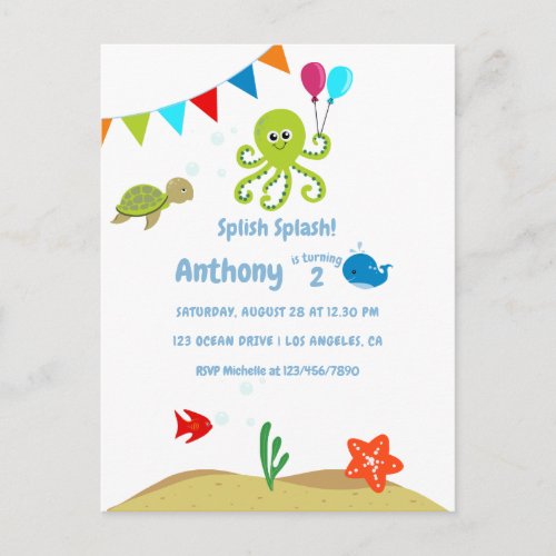 Under the Sea Boy Birthday Party Postcard