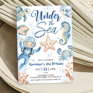 Under The Sea! Boy Cute Ocean 2nd Birthday Invitation