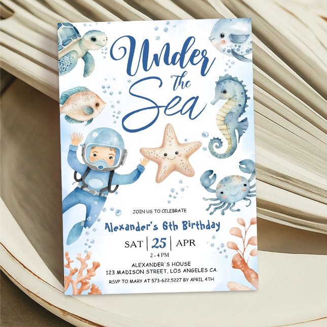 Under The Sea! Boy Cute Ocean 6th Birthday Party Invitation (Creator Uploaded)