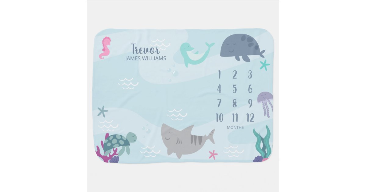 Under The Sea Boy Milestone Baby Blanket | Zazzle