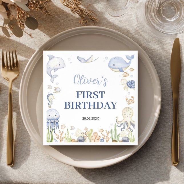 Under the Sea Boy Ocean Animals Kids Birthday Napkins (Creator Uploaded)