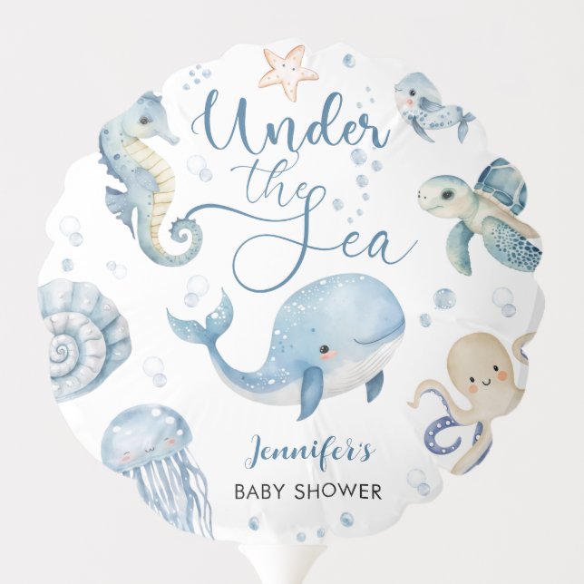 Under The Sea Boy Watercolor Baby Shower Balloon (Back)