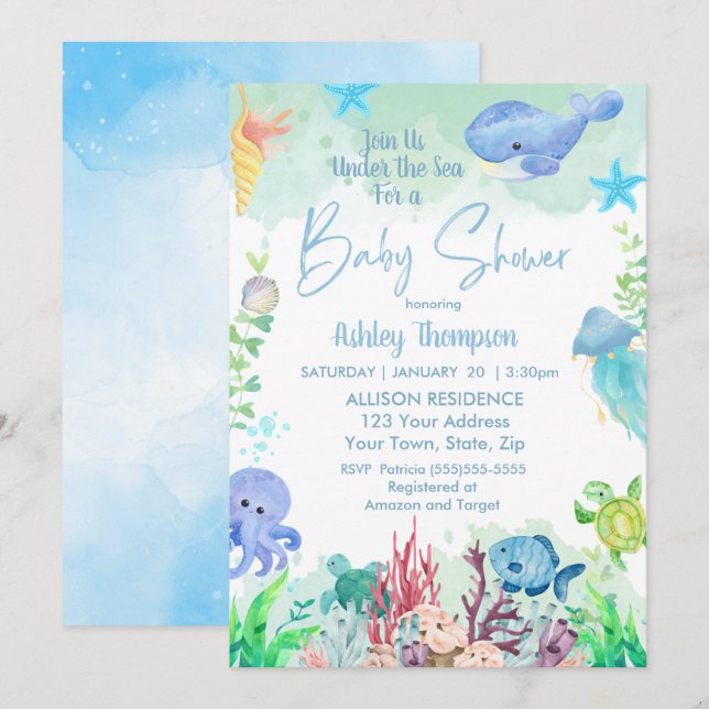 Under the Sea Boys Baby Shower Invitation (Front/Back)