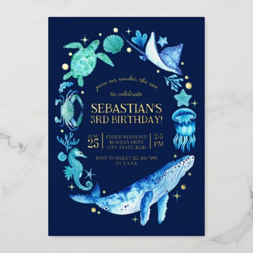 Under the Sea Boys Birthday Party Foil Invitation