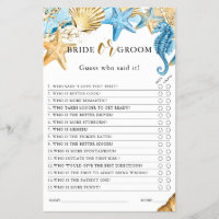 Under the Sea Bride or Groom Bridal Shower Game