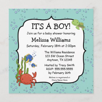Under The Sea Bubbles Boy Baby Shower Invitations by WhimsicalPrintStudio at Zazzle
