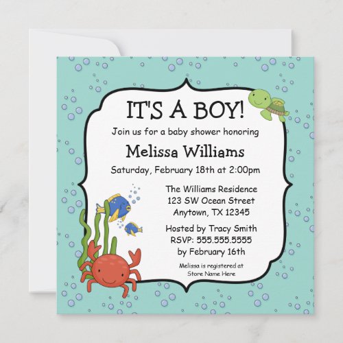 Under the Sea Bubbles Boy Baby Shower Invitations