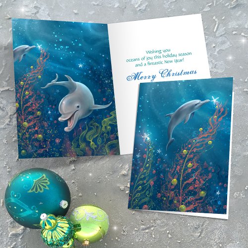 Under the Sea Christmas Tree Magical Dolphin Holiday Card