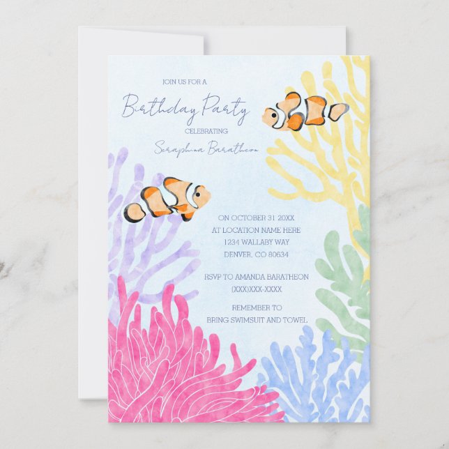 Under The Sea Clown Fish Birthday Party Invitation (Front)