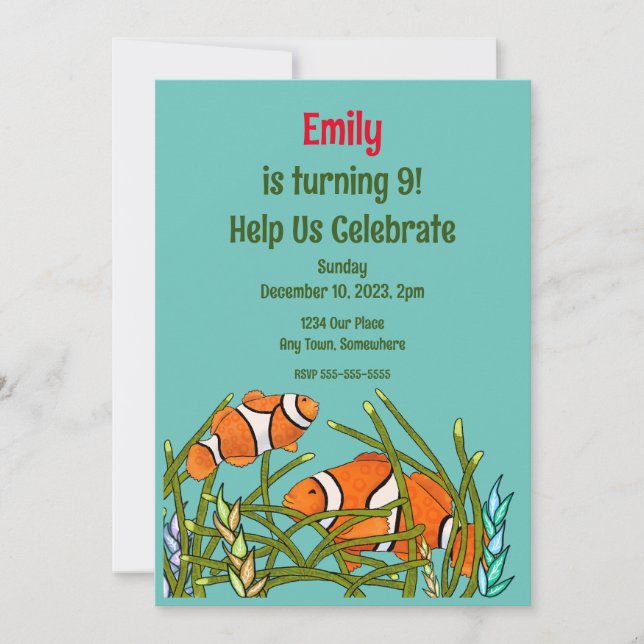 Under The Sea Clown Fish Birthday, Personalize Invitation (Front)
