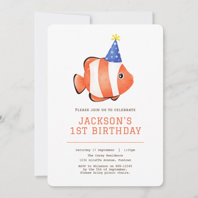 Under the sea clownfish birthday invitation (Front)