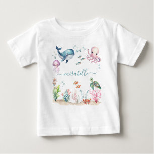 Under The Sea Colorful Animals Personalized Name Baby T-Shirt