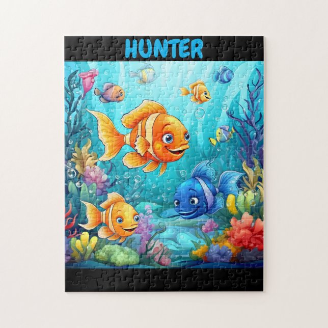 Under the sea colorful fishes puzzle for kids  (Vertical)