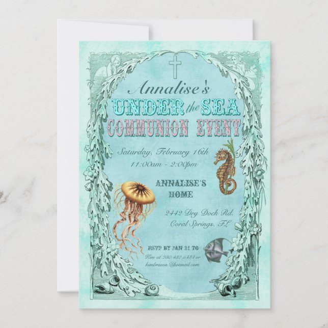 Under the Sea Communion Invitation - Pink (Front)