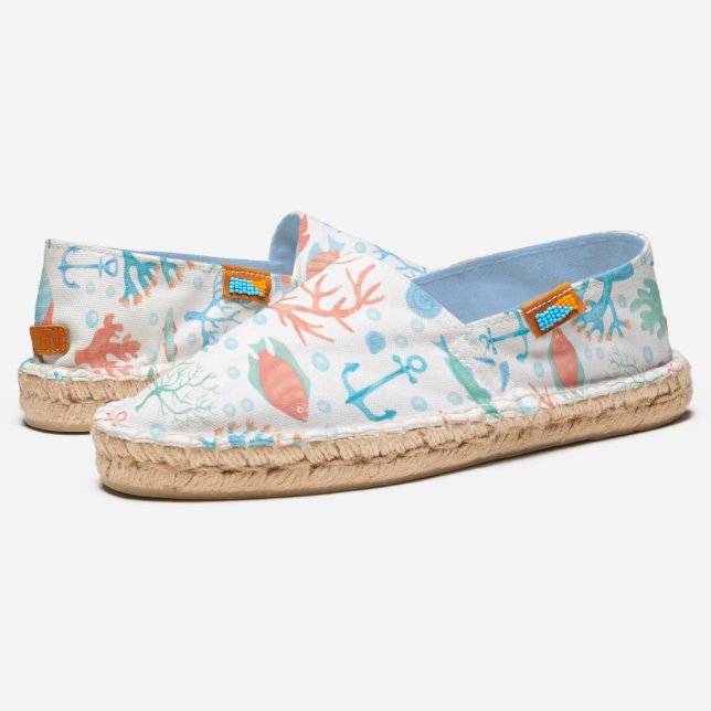 Under The Sea Coral And Turquoise Espadrilles (Angled)