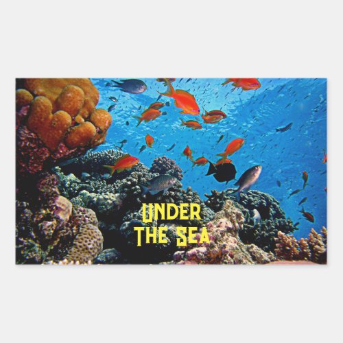 Under The Sea Coral Fish Marine Life Blue Water Rectangular Sticker