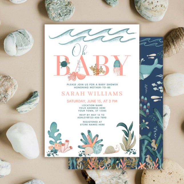Under the Sea Coral Watercolor Oh Baby Girl Shower Invitation (Creator Uploaded)